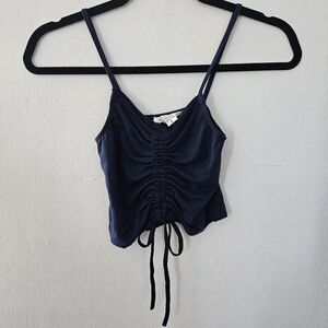 CAPELLA Navy Blue Ruched Drawstring Cami Crop Top Size‎ S NWOT